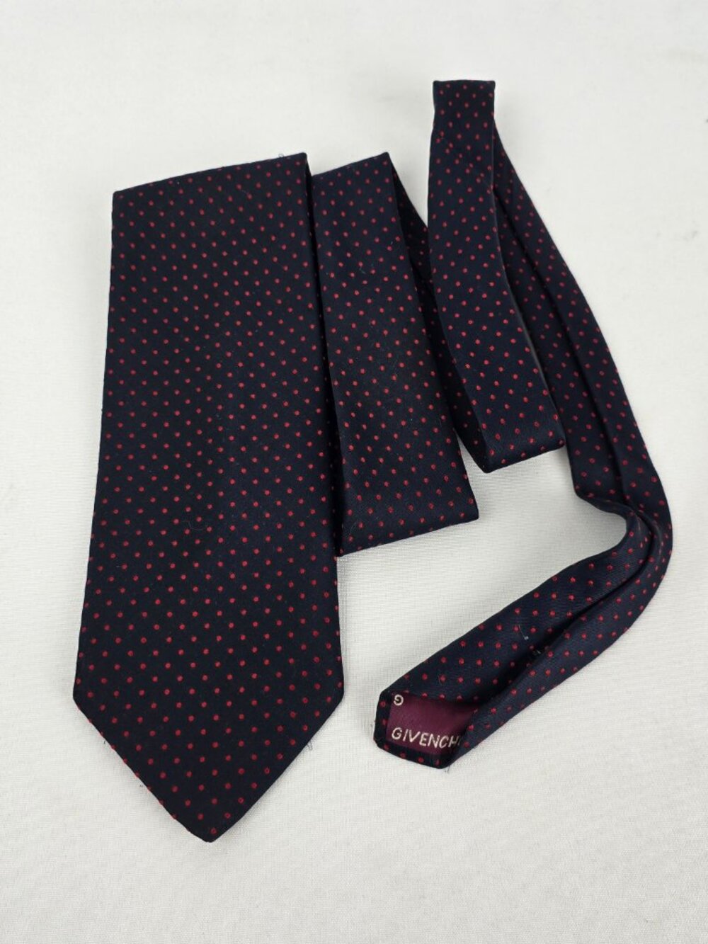 Givenchy Navy Blue Red Polka Dot Silk Tie
